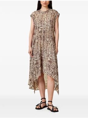 NEW AllSaints Arwen Leopard-Print Asymmetrical Sleeveless Dress Size 4